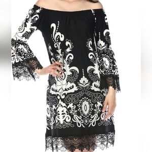 White Mark Black and White Long Sleeve Dress